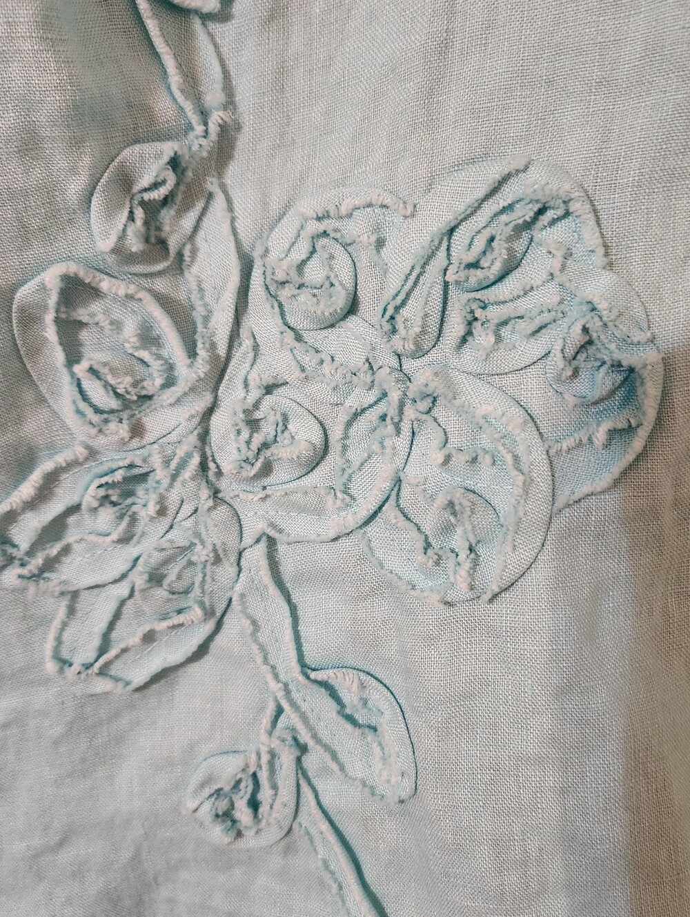 Charter Club 100% Linen Embroidered Floral Button-Up V-Neck Blouse 16P Blue READ - Picture 3 of 7